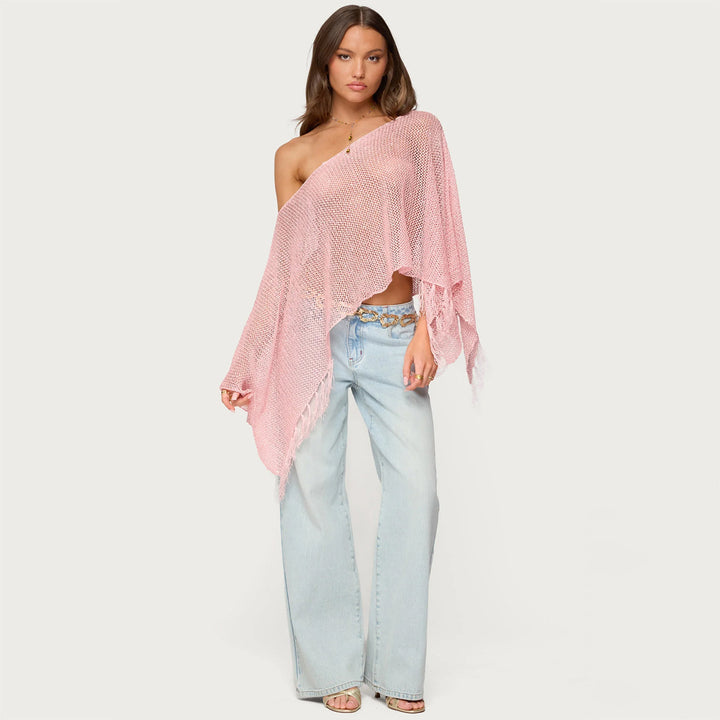 Dame stilfuld poncho med frynser Skovae