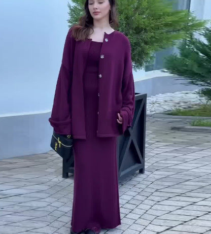 Damer elegant strikket kjole med matchende cardigan wrap Stilla