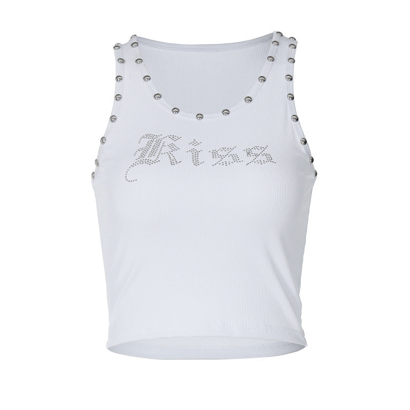 Dame Crop-top med Dekorativt Strass-design og Trendy Skulderdetaljer Stilla