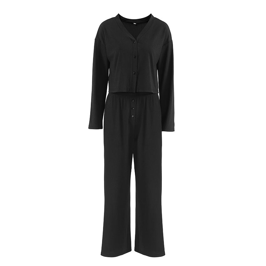 Dame afslappet Lounge-sæt med cropped bluse og bredt skårne bukser Stilla