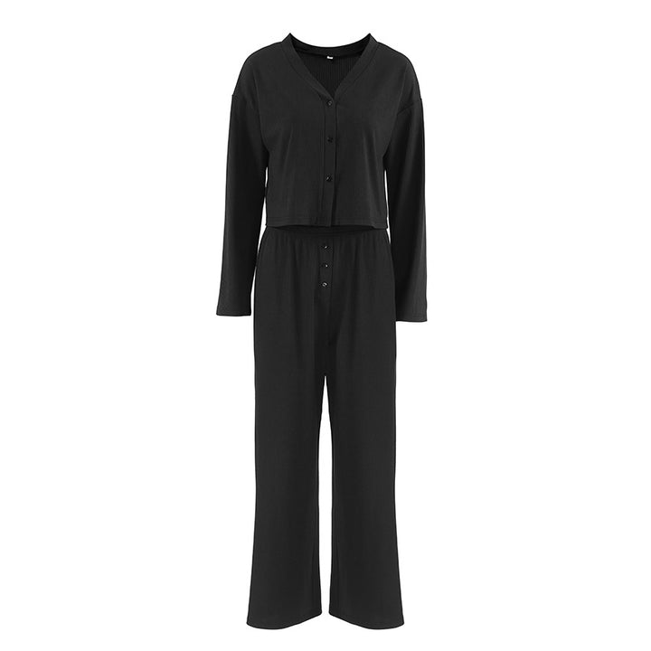 Dame afslappet Lounge-sæt med cropped bluse og bredt skårne bukser Stilla
