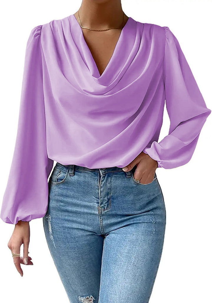 Damebluse med elegant drapering Stilla