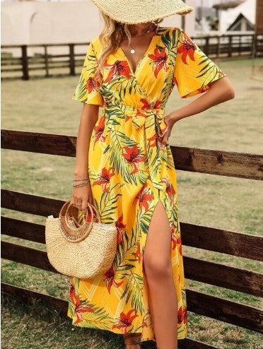 Dame Blomsterprint V-hals Maxi Kjole Stilla