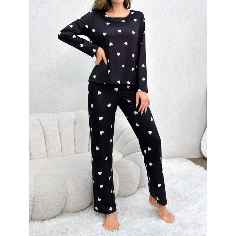 Dame Casual Hjerteprint Lange Ærmer Pyjamas Sæt Stilla