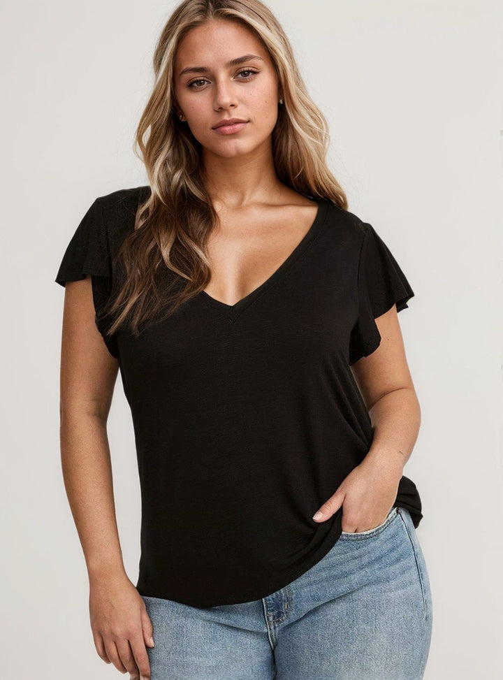 Dame Viskose T-shirt med flæsekanter Stilla