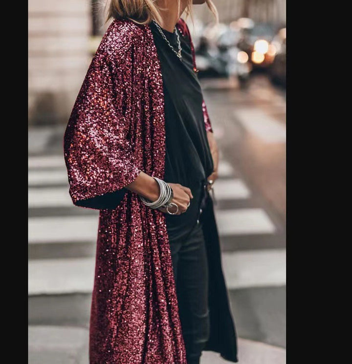Dame glitrende Kimono-style overtræk med brede ærmer Stilla