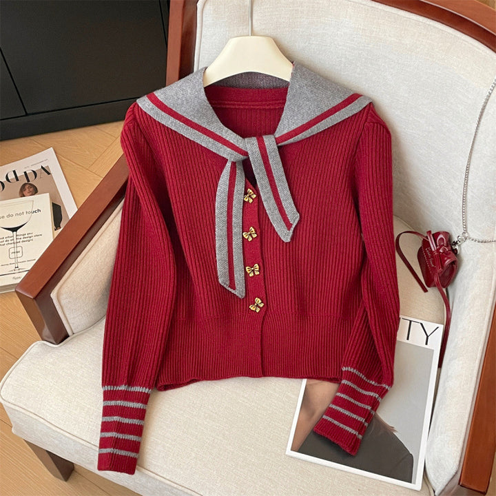 Damer cardigan med nautisk krave og dekorative knapper Stilla