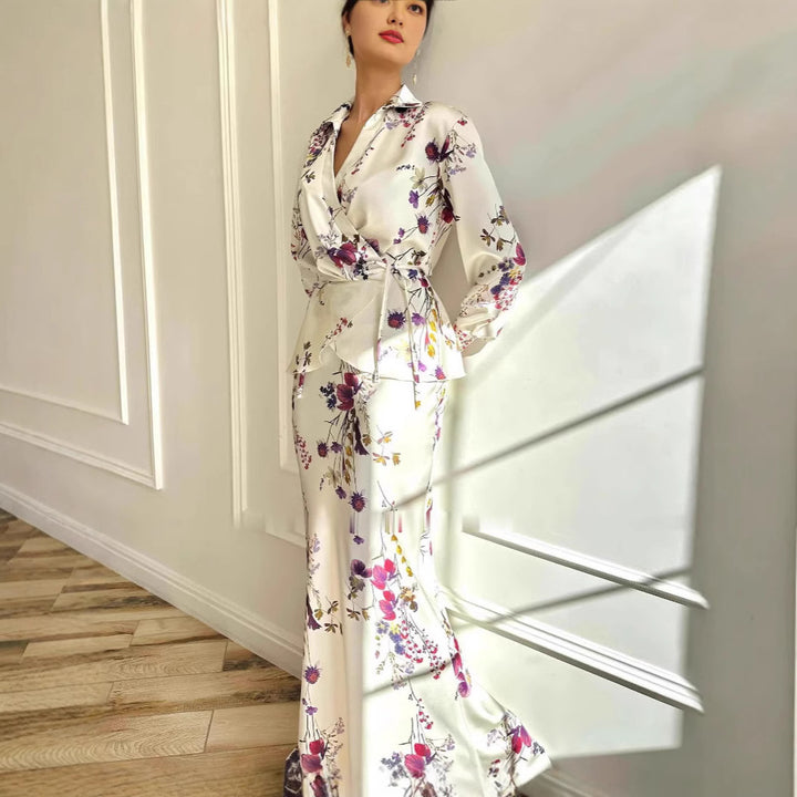 Dame Floral Print Wrapkjole Stilla