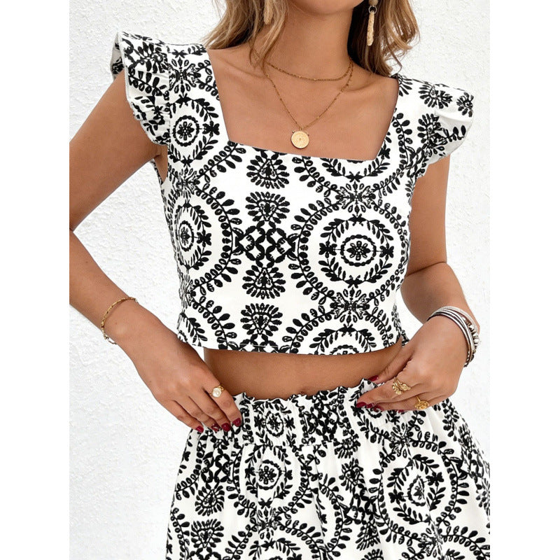 Dame To-delt sæt med cropped top og kort nederdel Skovae
