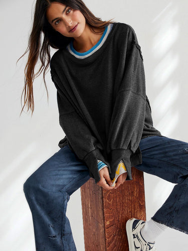 Dame afslappet oversized sweatshirt med vide ærmer og V-udskæring Stilla