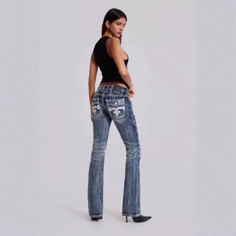 Dame Flared Bootcut Denim Jeans med dekorative syninger Stilla