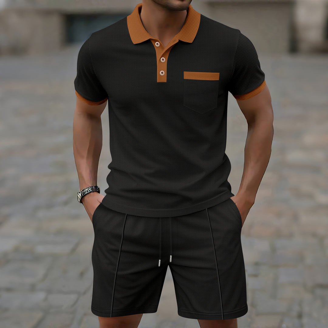 Herrer polo skjorte med struktureret tekstur og moderigtige kort sport shorts sæt Stilla