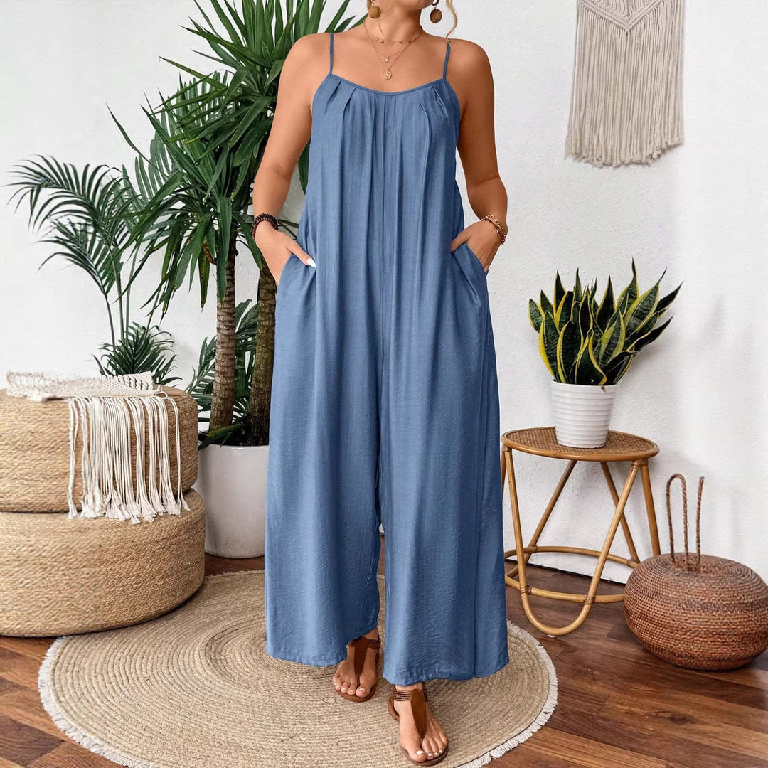 Dame luftig Jumpsuit med smalle spaghetti stropper og sidelommer Skovae
