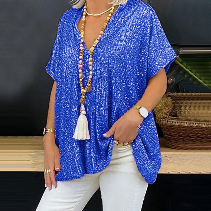 Dame Pailletter V-Udskæring Oversized Top Stilla