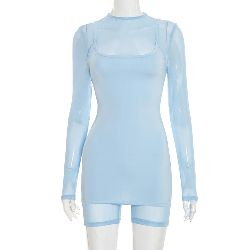 Damen Körperbetontes Longsleeve-Overall mit transparenten Ärmeln und figurformendem Schnitt Skovae