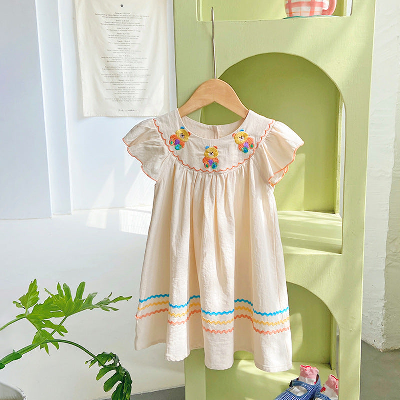 Pige vintage-inspireret bomulds kjole med broderede florale accenter Stilla