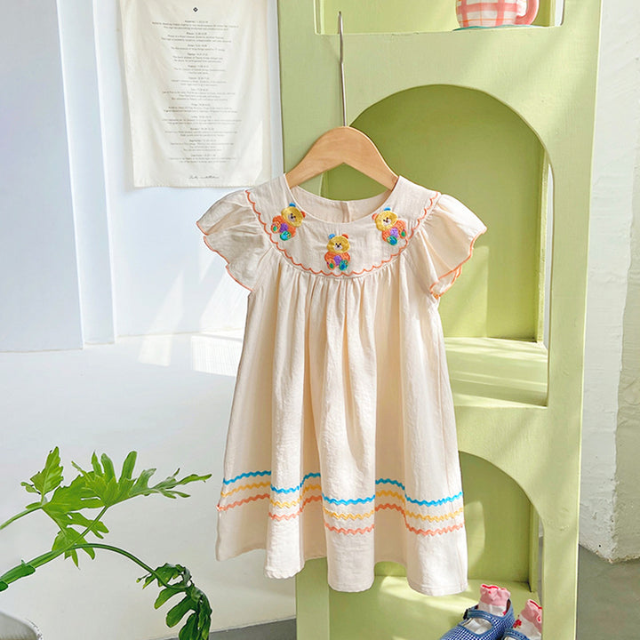 Pige vintage-inspireret bomulds kjole med broderede florale accenter Stilla