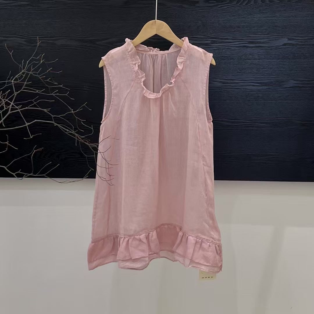 Dame Rynkekrave Ærmløs Bluse med flydende Kant Stilla