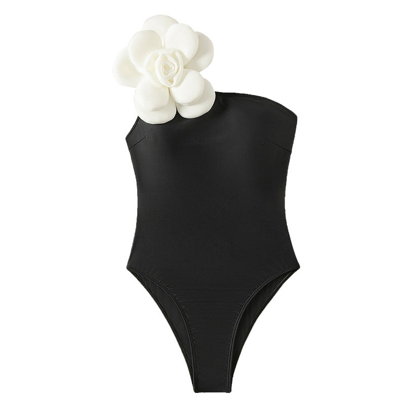 Dame Elegant One-Shoulder Badedragt med blomsterapplikationer Skovae