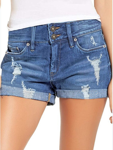 Dame mode jeansshorts med stilfulde frynser og trendy brugt-look Stilla