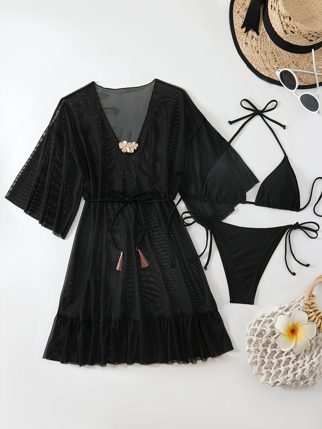 Dame Strandkaftan med elegant blomsterapplikation Skovae