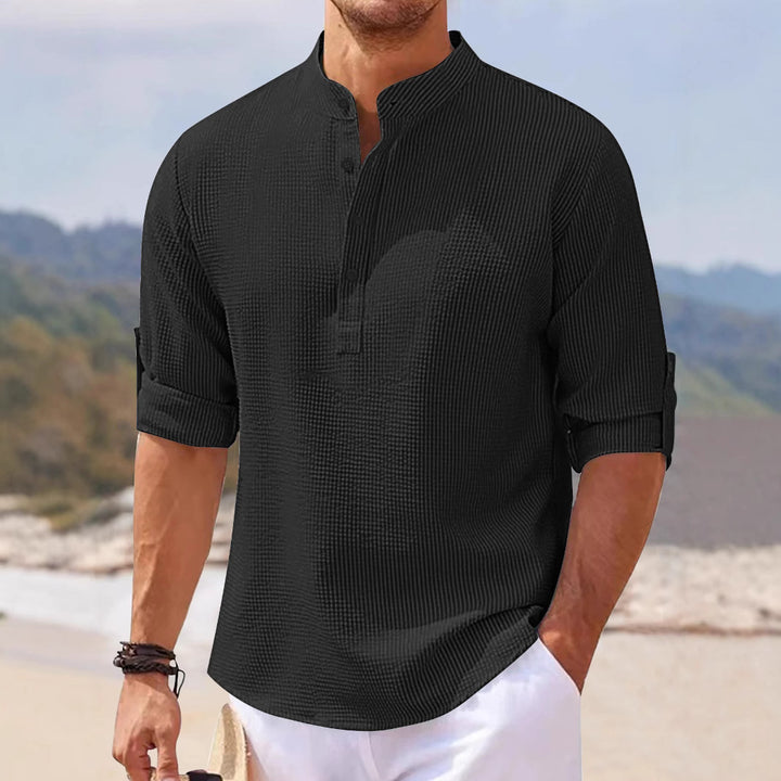 Herre Kortærmet Henley-Shirt med struktureret væv Stilla