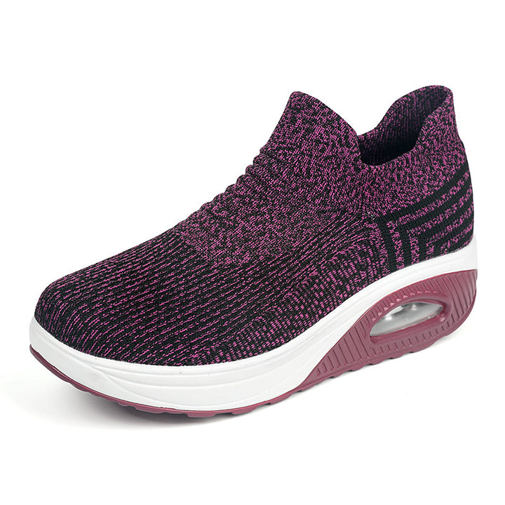 Dame nan strikket slip-on walking sneakers med anatomisk pronationsstøtte, luftpolstret mellemsål og sok-lignende skafte Skovae