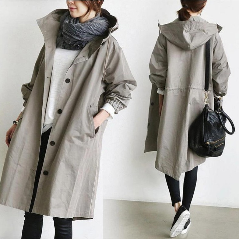 Stilla | Dame Oversized Hætte-Trenchcoat