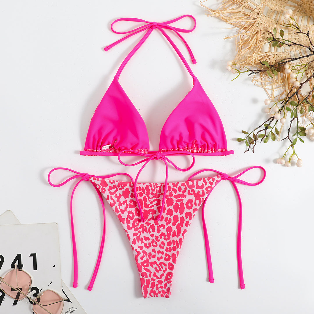 Dame Triangel-Bikini med dyreprint og justerbare bånd Stilla
