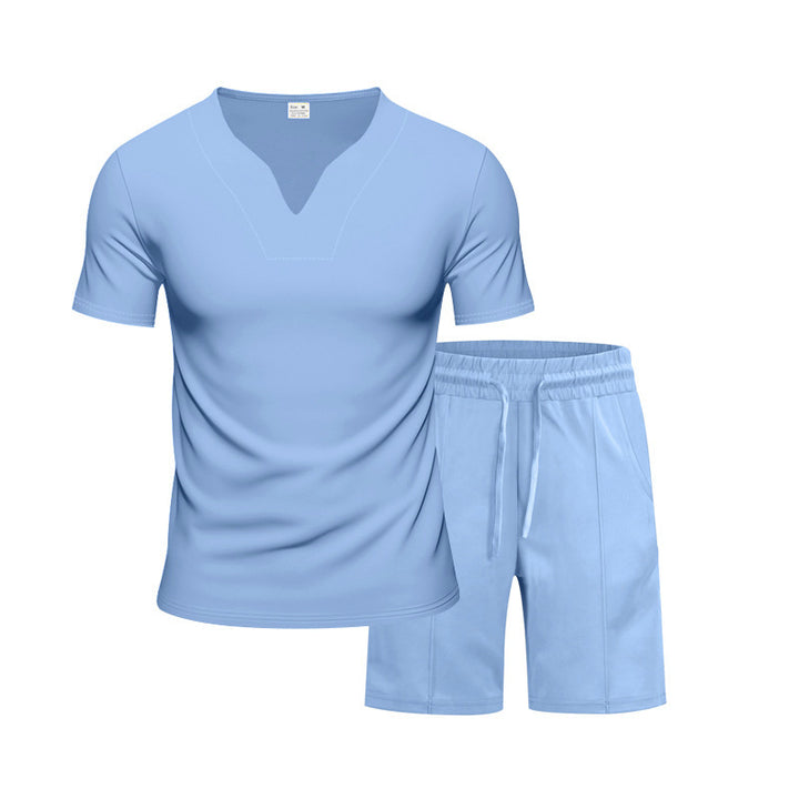 Herrer Sporty fritids-sæt med åndbart V-hals t-shirt og elastiske shorts Stilla