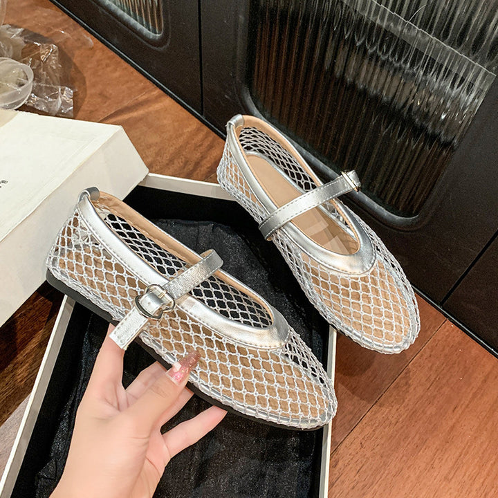 Dame Ballerinas i netstof med rem Stilla
