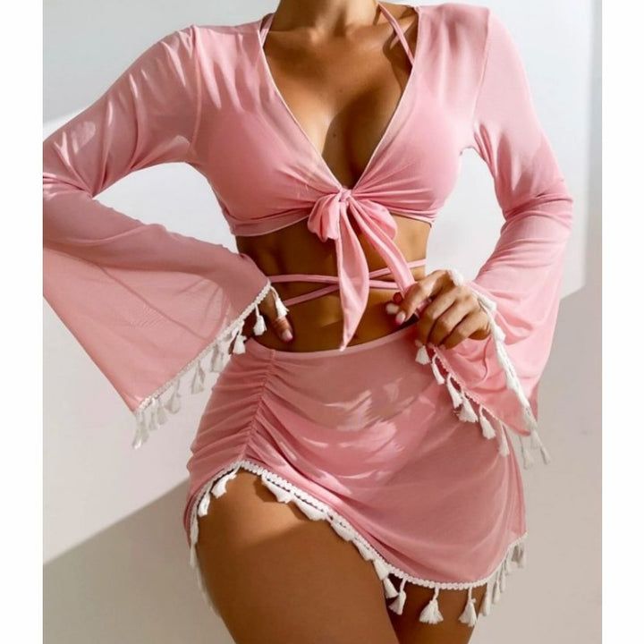 Dame strandoutfit med elegante snørredetaljer Skovae