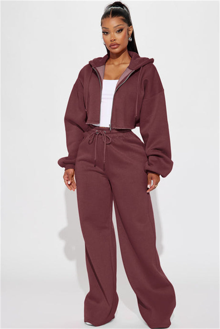 Kvinder casual cropped hoodie og brede joggebukser sæt Skovae