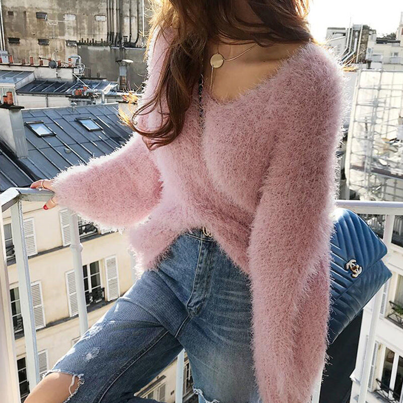 Femme Fluffy V-Udsnit Strikpullover Stilla