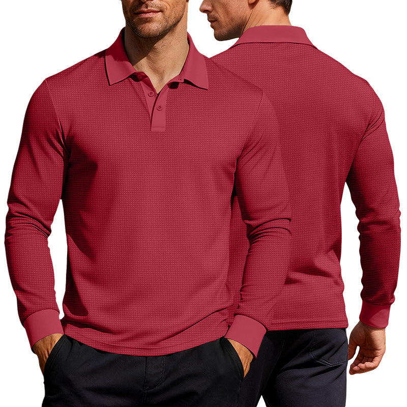 Herrer nan Langarm-Poloshirt i vaffelstrik med slim fit skjult knaplukning og skjortekrave Skovae