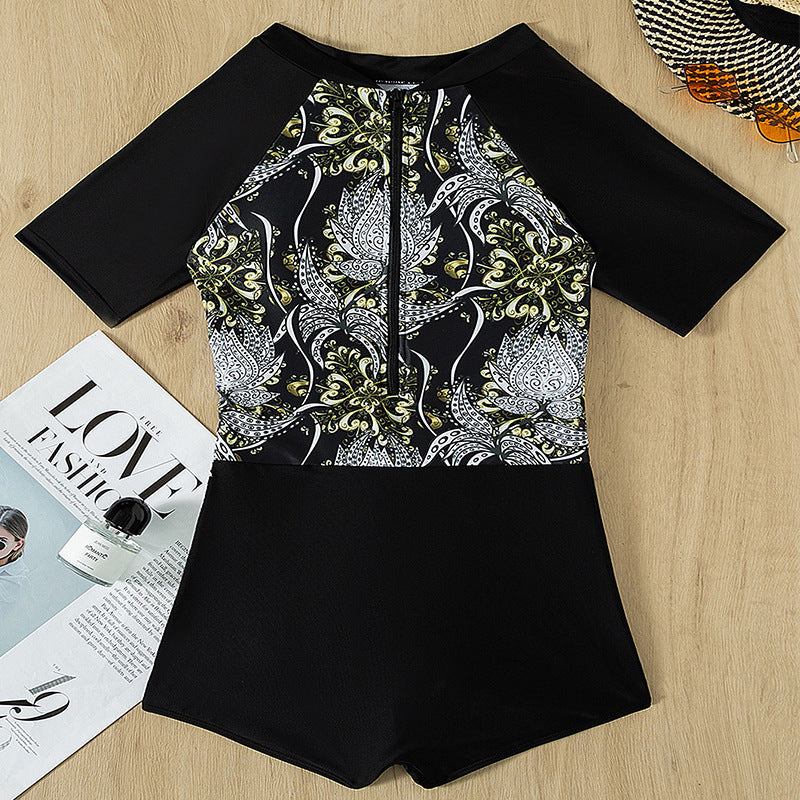 Dame Rashguard badetøj med blomstermønster og korte ærmer Skovae