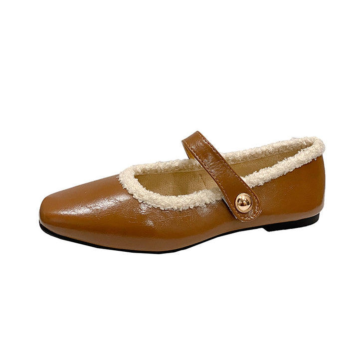 Dame klassiske Mary Jane Ballerinaer med hyggelig fleece-for Stilla