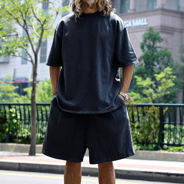 Herren nan oversized loungewear-sæt med boxy-shirt snorebund-bukser og blødt bomuldsblanding skovae