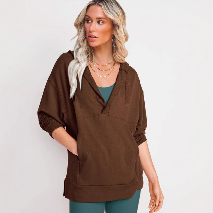Dame Oversized Hoodie med afslappet stil og V-hals Stilla