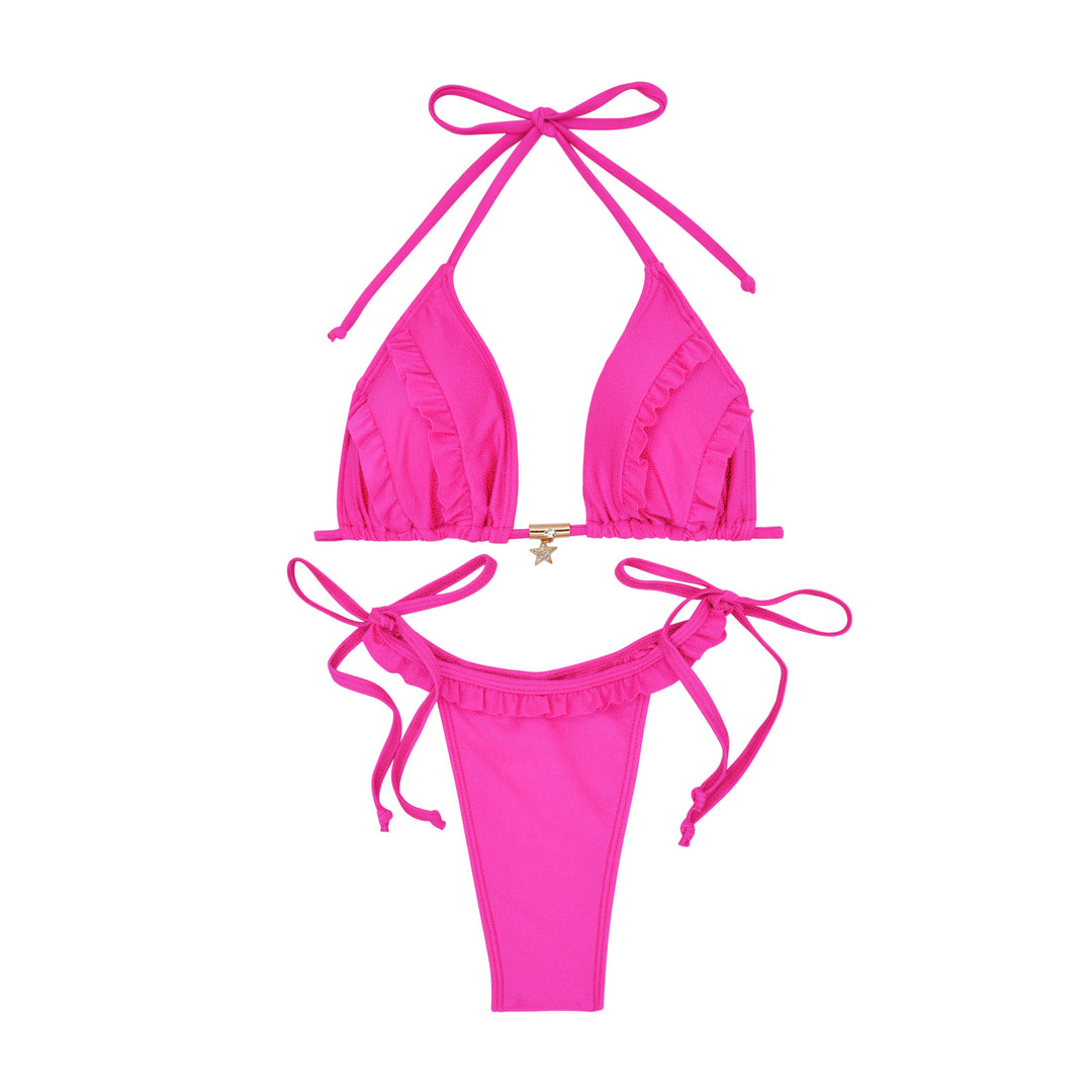 Dame Triangel-Bikini med flæsedetaljer og justerbare snørebind Skovae