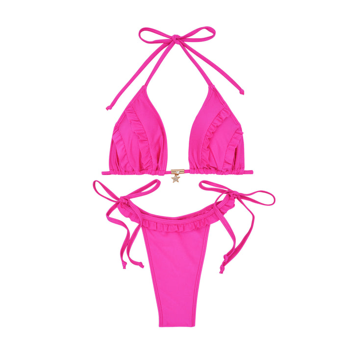 Dame Triangel-Bikini med flæsedetaljer og justerbare snørebind Skovae
