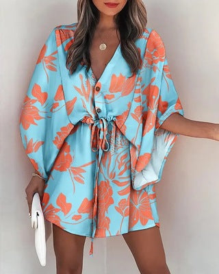Dame Floral Trykt Kimono Kjole Stilla
