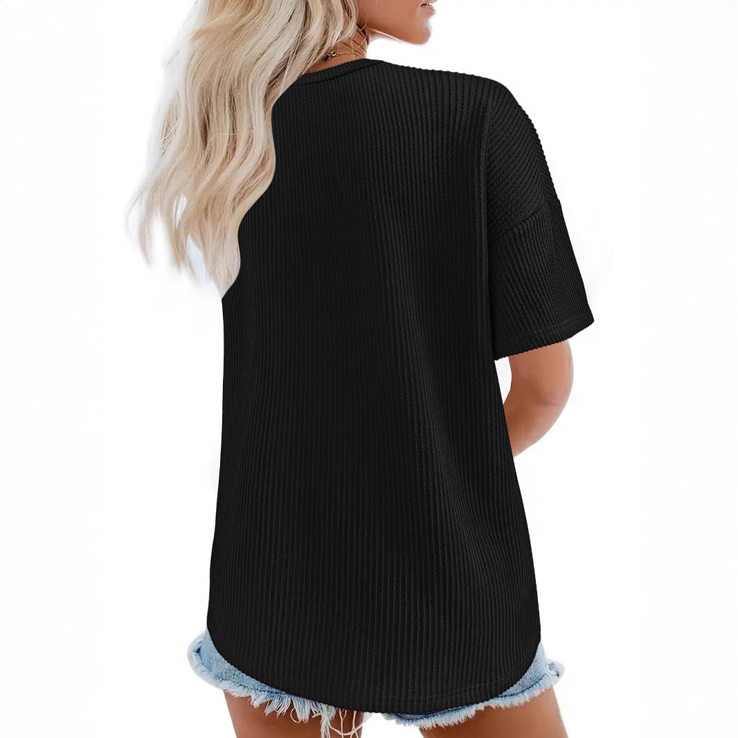 Dame afslappet V-hals T-shirt med brystlomme Stilla