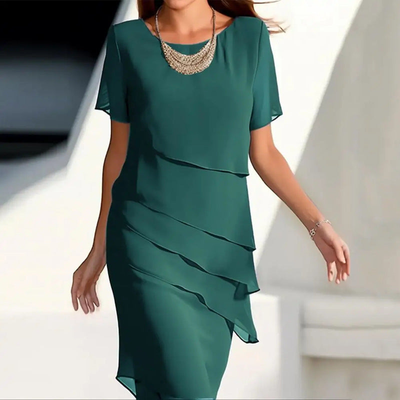 Damer elegant omslagskjole med lagdelte volanger og høj kvalitets chiffon Stilla