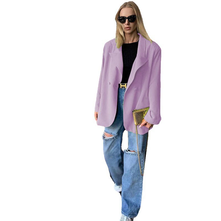 Dame Oversized Blazer med dobbelte knaplukninger og blød berøring Stilla