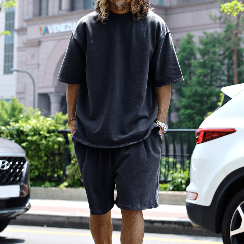 Herrer afslappet oversized T-shirt og shorts sæt Stilla