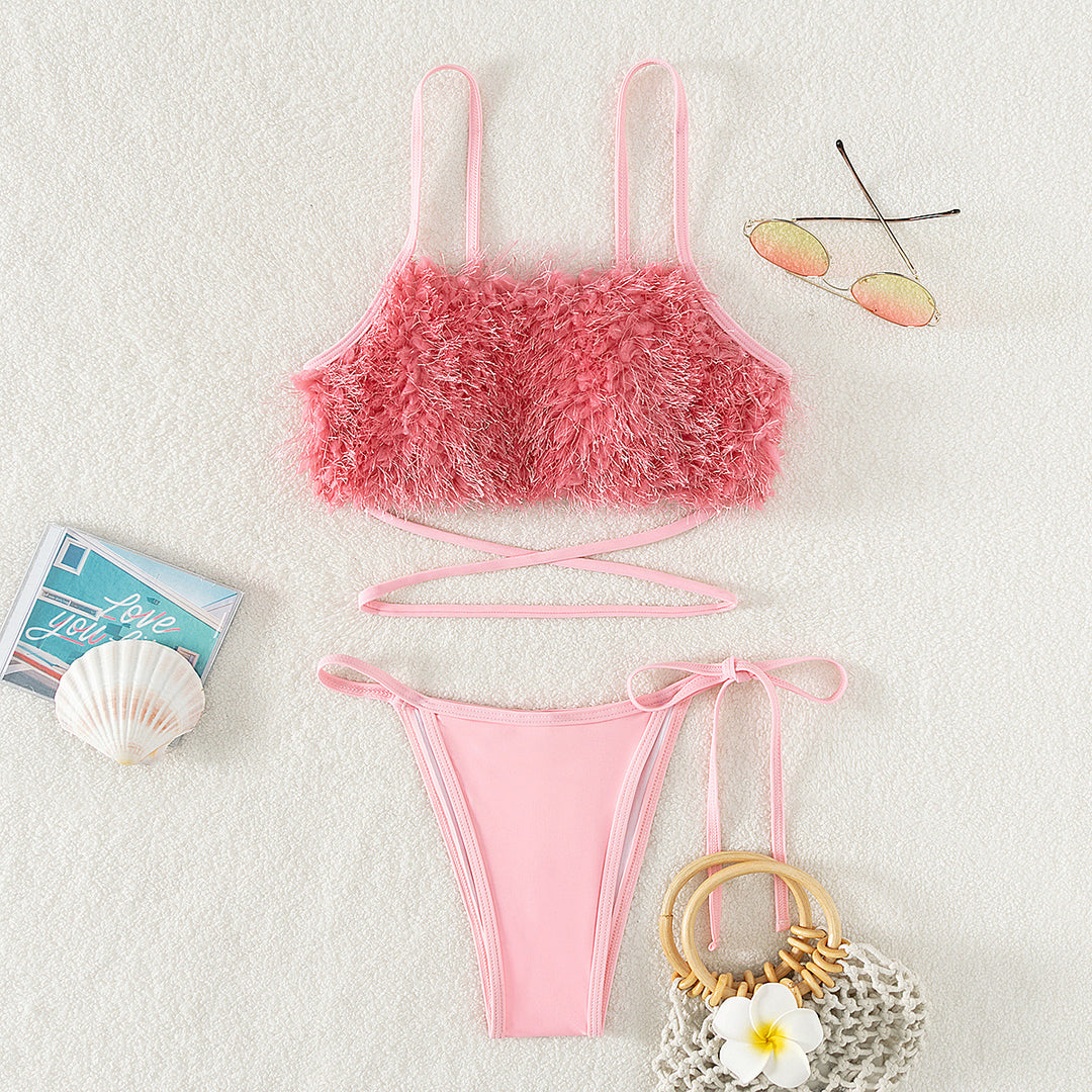 Dame Trendy Bikini med fluffy top Skovae
