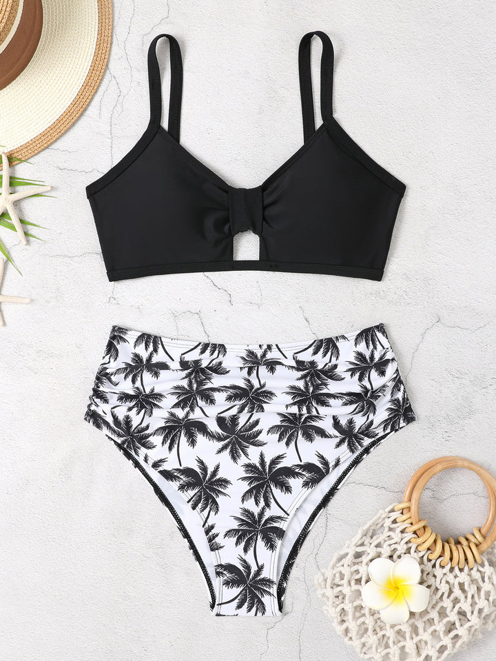 Dame bikini-sæt med blomster-høj talje og moderne knude Skovae