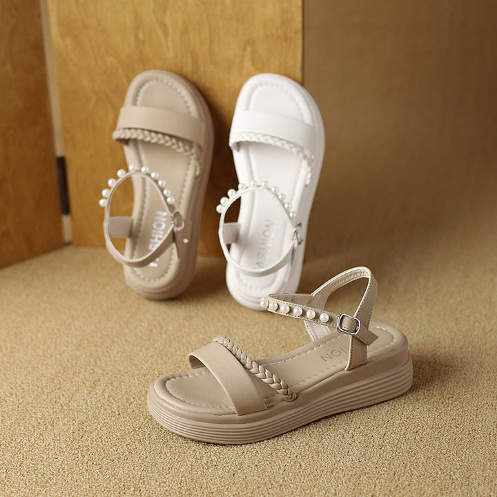 Kvinder Fritids Justerbare Slide Sandaler med Perleaccenter Stilla