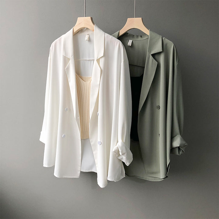 Dame elegant oversized blazer med dobbelt knaplukning og afslappet skæring Stilla